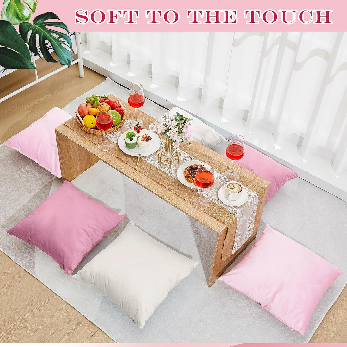 12 Pcs Pink Velvet Throw Pillow Covers 18x18 Picnic Cushion Case
