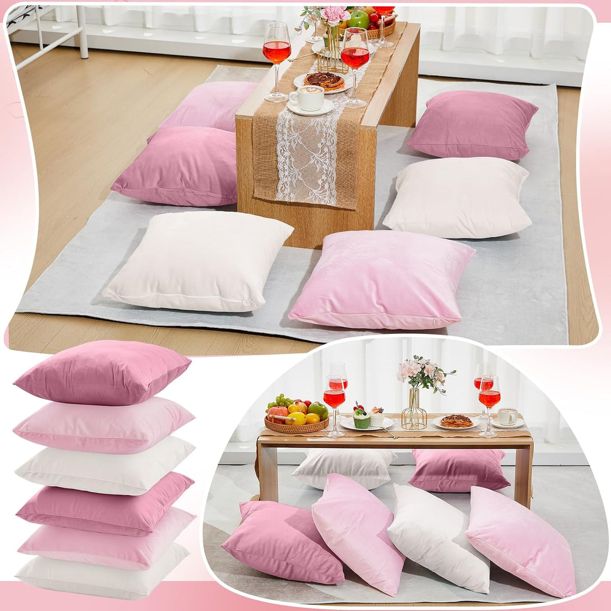 12 Pcs Pink Velvet Throw Pillow Covers 18x18 Picnic Cushion Case