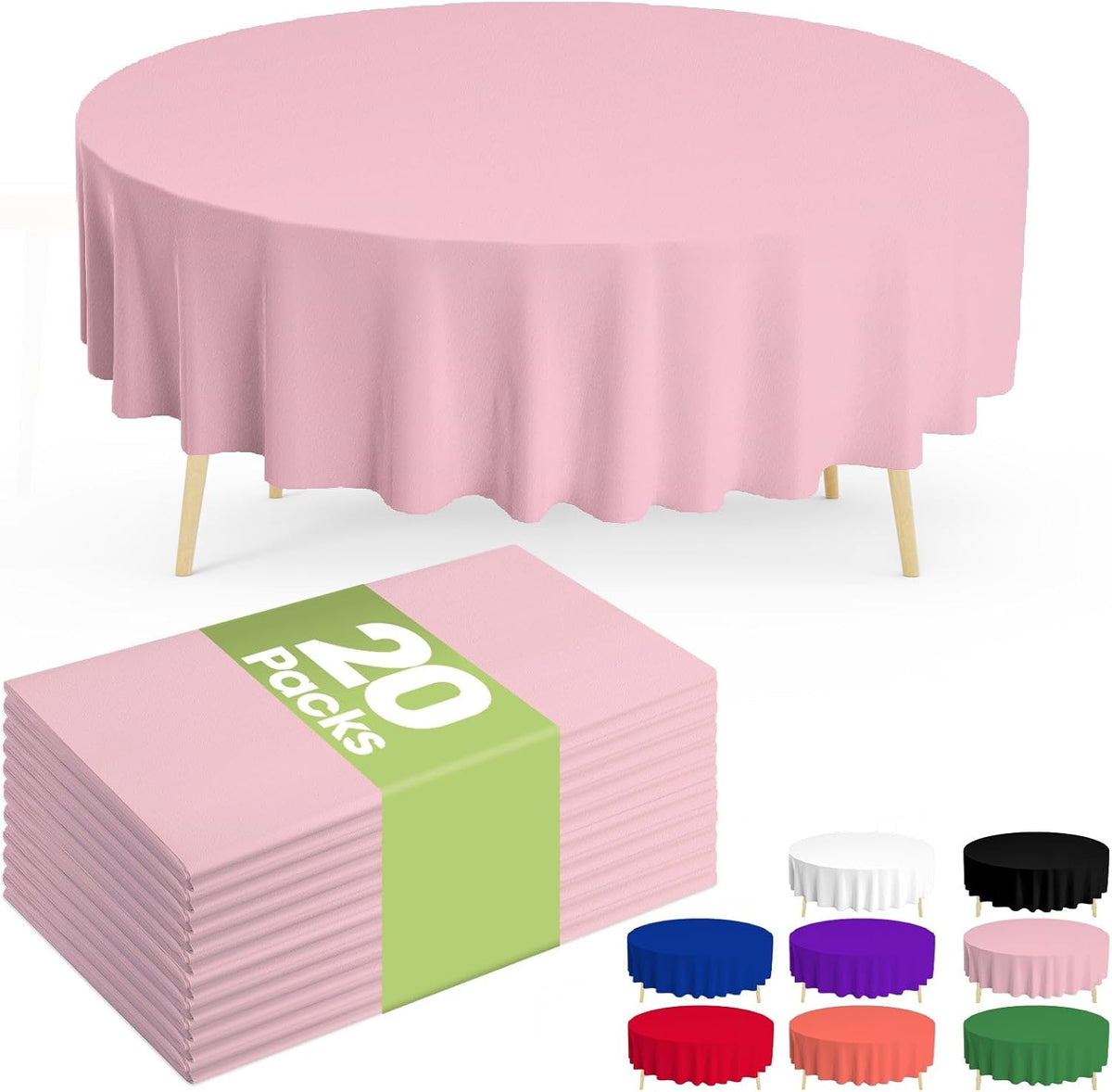 20 Pack Pink Disposable Plastic Tablecloth 84 Inch Round
