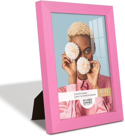 6x8 inch Picture Frame Modern Style Wood Pattern and High Definition Glass Ready for Wall and Tabletop Photo Display, Pink Frame