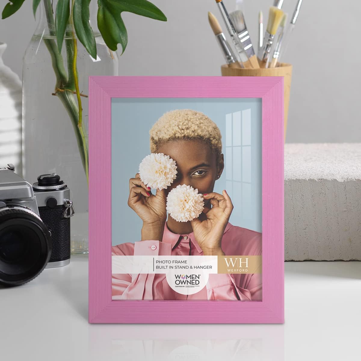 6x8 inch Picture Frame Modern Style Wood Pattern and High Definition Glass Ready for Wall and Tabletop Photo Display, Pink Frame