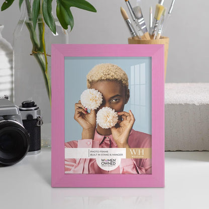 6x8 inch Picture Frame Modern Style Wood Pattern and High Definition Glass Ready for Wall and Tabletop Photo Display, Pink Frame