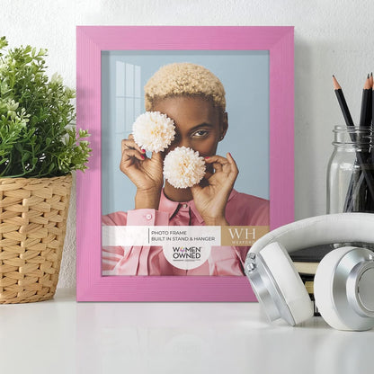6x8 inch Picture Frame Modern Style Wood Pattern and High Definition Glass Ready for Wall and Tabletop Photo Display, Pink Frame