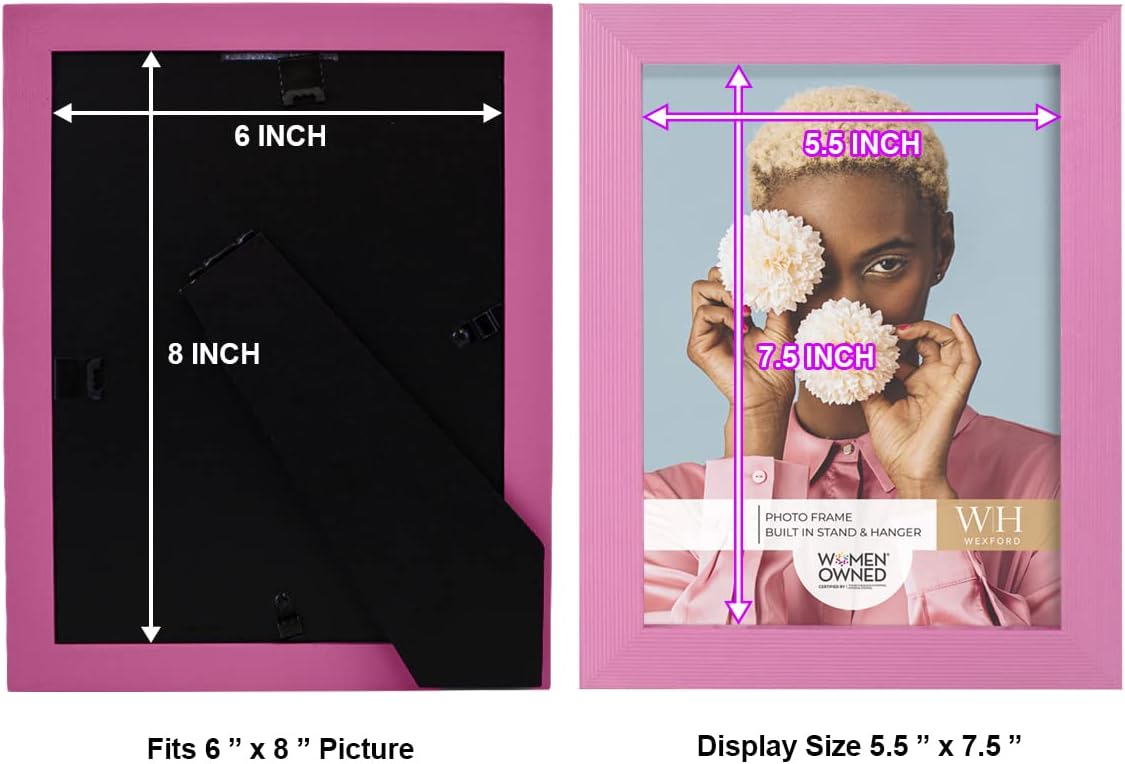 6x8 inch Picture Frame Modern Style Wood Pattern and High Definition Glass Ready for Wall and Tabletop Photo Display, Pink Frame