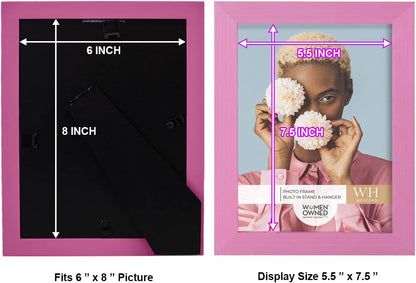 6x8 inch Picture Frame Modern Style Wood Pattern and High Definition Glass Ready for Wall and Tabletop Photo Display, Pink Frame