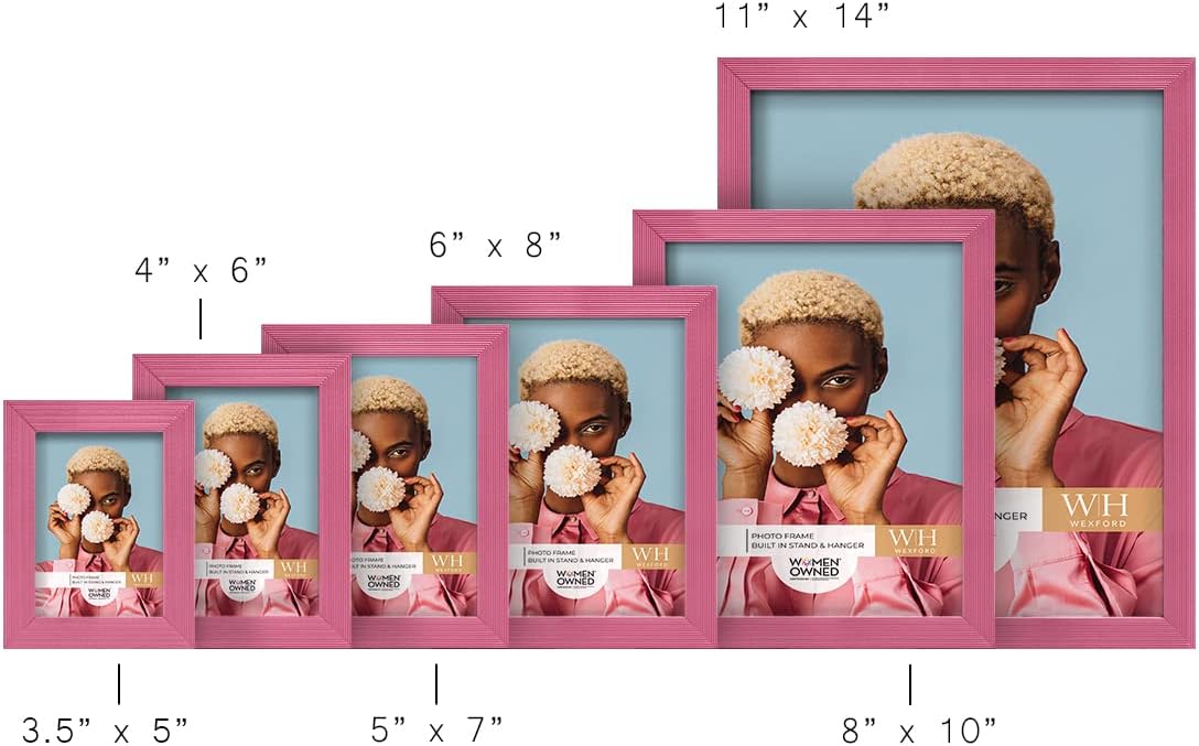 6x8 inch Picture Frame Modern Style Wood Pattern and High Definition Glass Ready for Wall and Tabletop Photo Display, Pink Frame