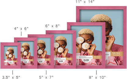 6x8 inch Picture Frame Modern Style Wood Pattern and High Definition Glass Ready for Wall and Tabletop Photo Display, Pink Frame