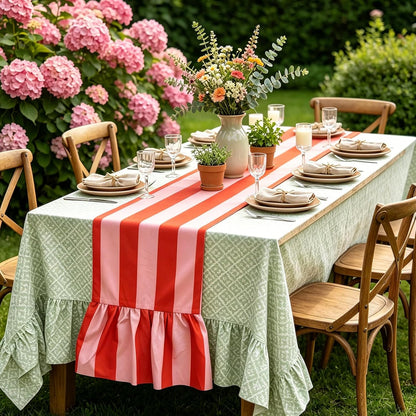 Ruffle Table Runner Striped, Orange Pink, 13 x 72 Inch