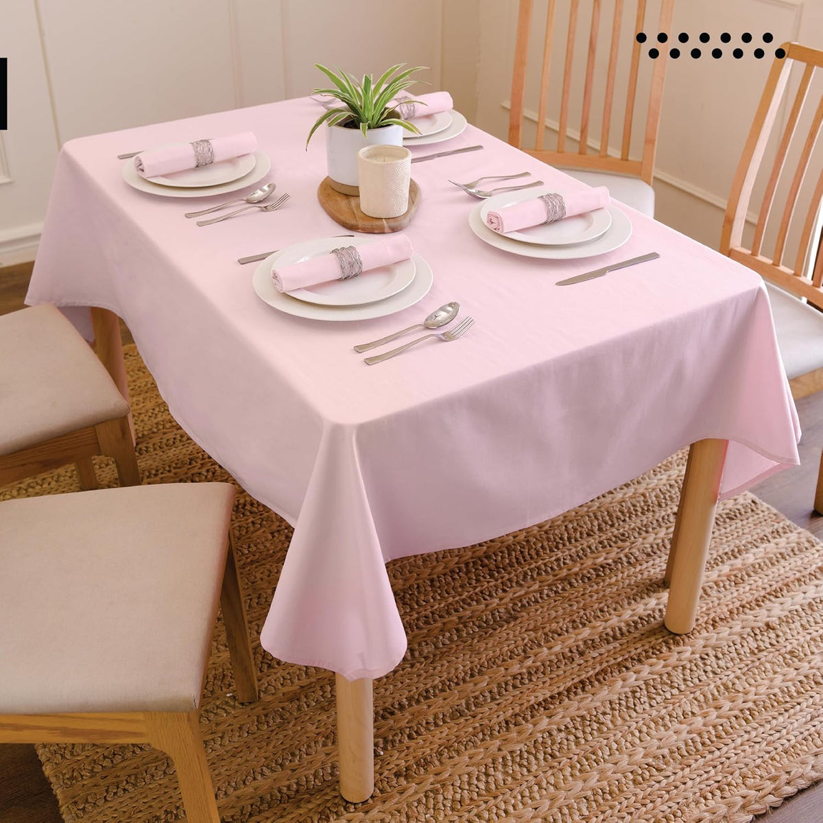 Cotton Tablecloth Rectangular 56"x72" Light Pink