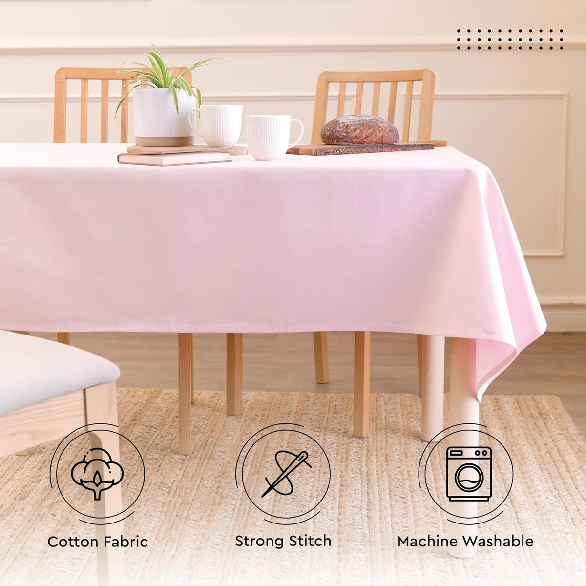 Cotton Tablecloth Rectangular 56"x72" Light Pink