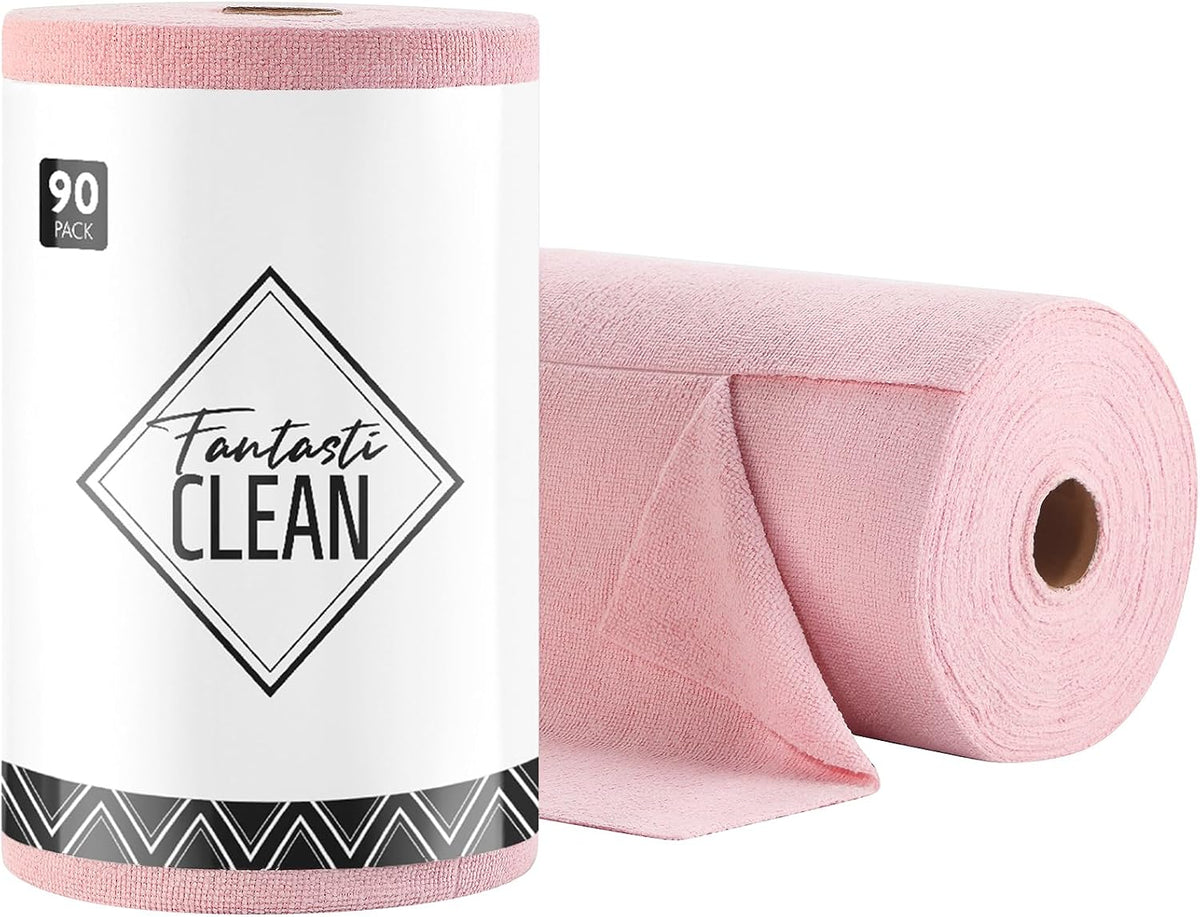 Microfiber Cleaning Cloth Roll- 90 Sheets, 12" x 12" (Pink)