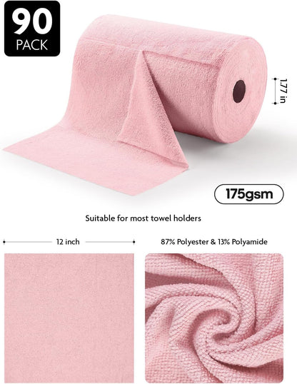 Microfiber Cleaning Cloth Roll- 90 Sheets, 12" x 12" (Pink)