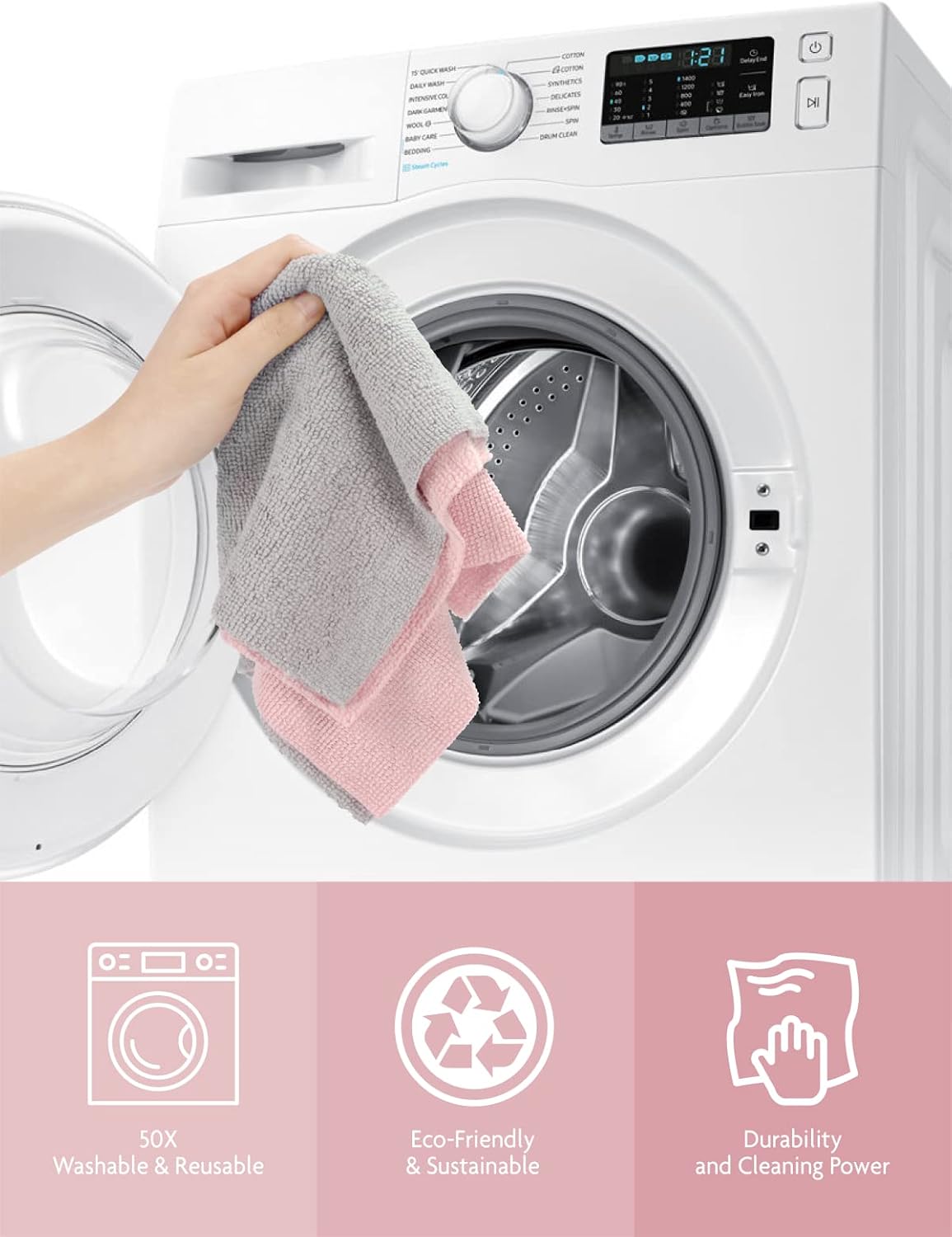 Microfiber Cleaning Cloth Roll- 90 Sheets, 12" x 12" (Pink)