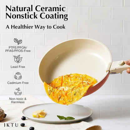 Ceramic Pots and Pans Set Non Stick, 7 Pcs Nonstick Cookware Set with Detachable Handle RV Camping Induction Kitchen Cookware Set Non Stick, PFAS PFOA & PTFE Free