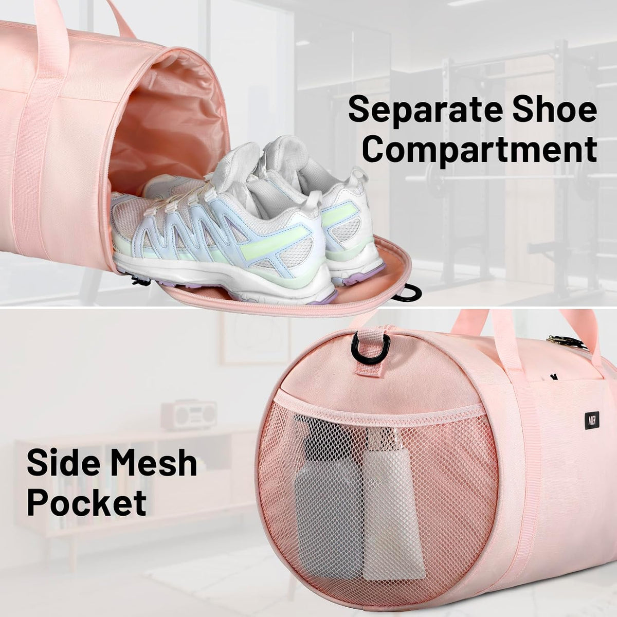 Small Gym Duffle Bag with Shoe Compartment & Wet Pocket, 24L, Pink