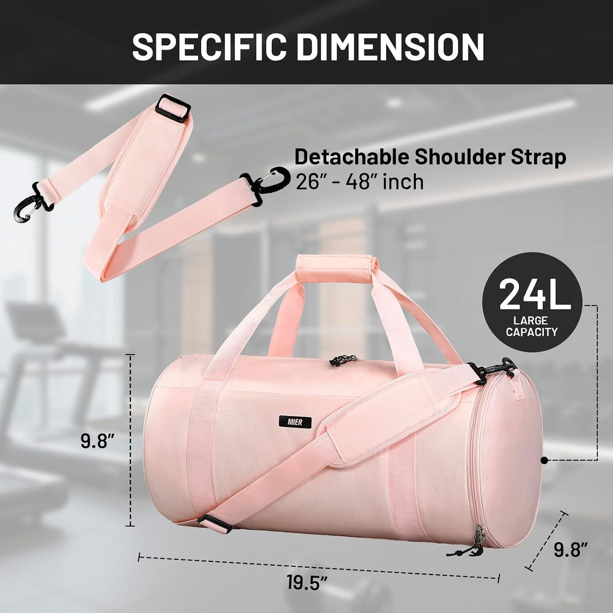 Small Gym Duffle Bag with Shoe Compartment & Wet Pocket, 24L, Pink