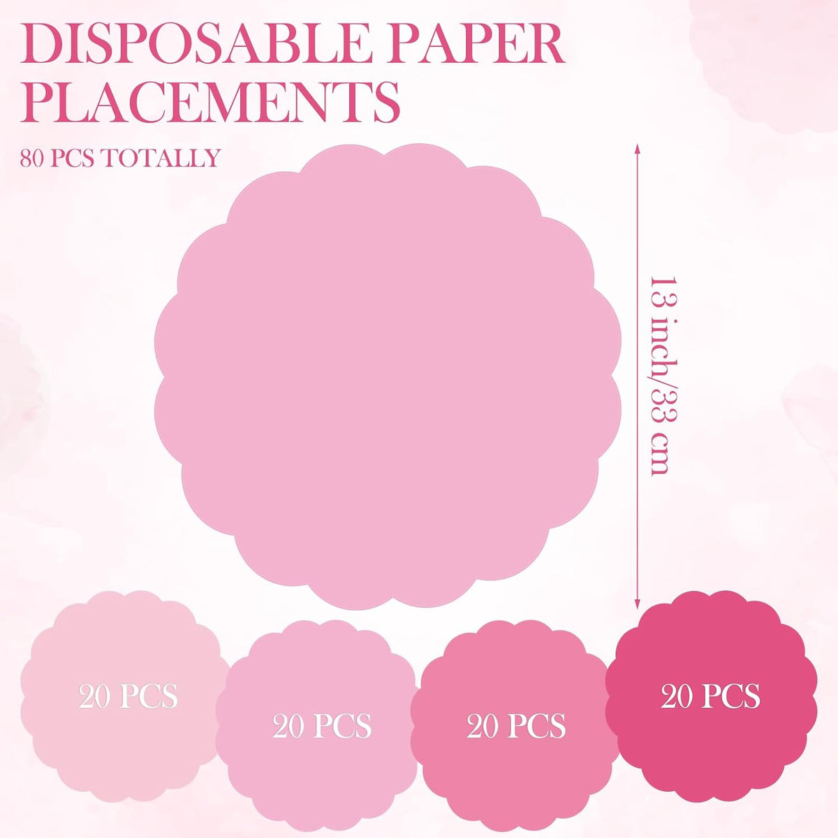 80 Pcs Pink Paper Placemats, 13 Inch Disposable Place Mats Bulk