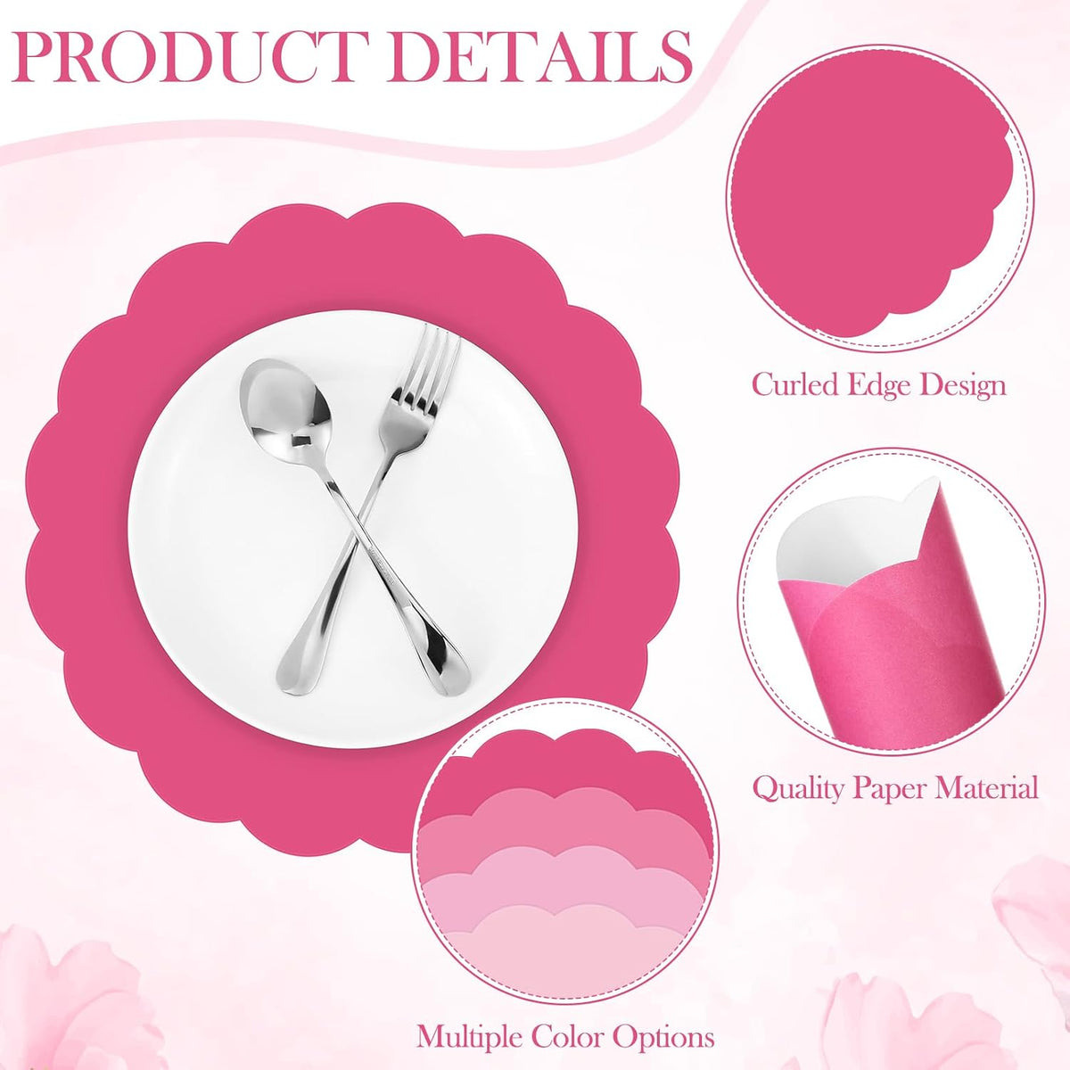 80 Pcs Pink Paper Placemats, 13 Inch Disposable Place Mats Bulk