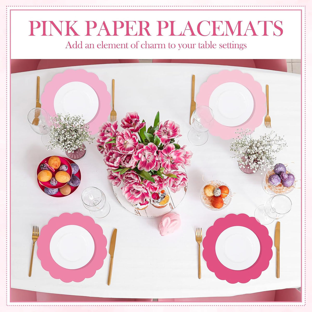 80 Pcs Pink Paper Placemats, 13 Inch Disposable Place Mats Bulk