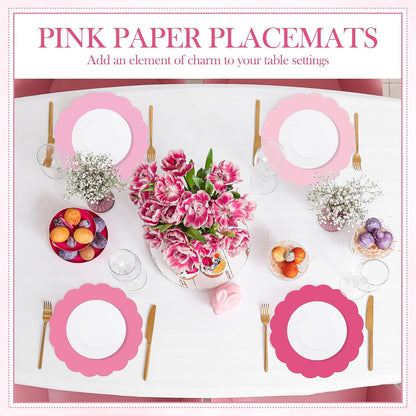 80 Pcs Pink Paper Placemats, 13 Inch Disposable Place Mats Bulk