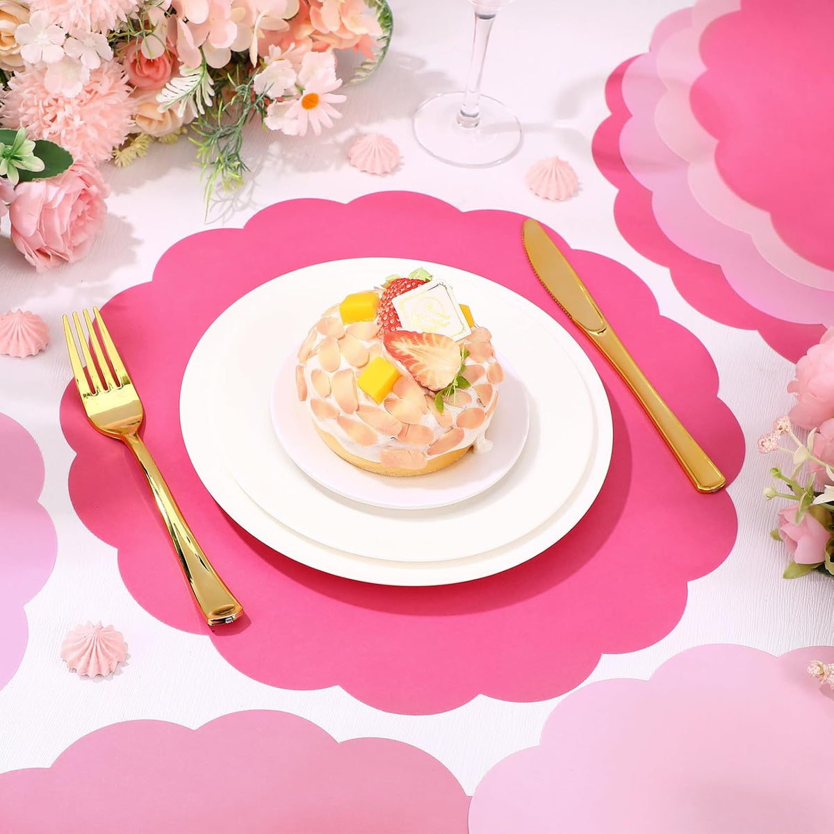 80 Pcs Pink Paper Placemats, 13 Inch Disposable Place Mats Bulk