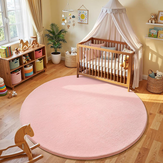 Amearea Pink Round Area Rug 4ft Washable Circle Rug for Bedroom Living Room
