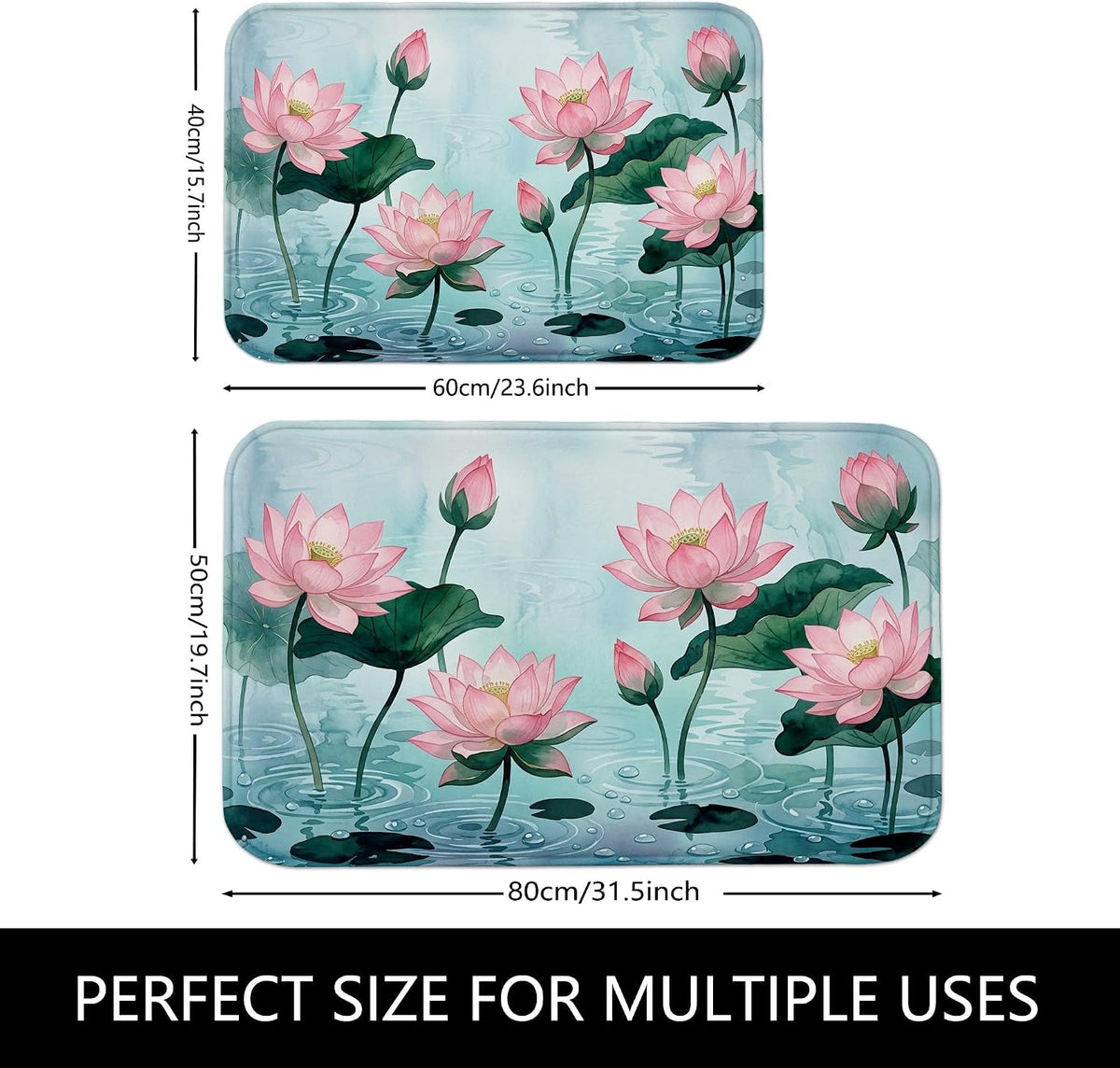 Water Lily Flower Quick Dry Bath Mat, Elegant Peach Floral Absorbent Non Slip Shower Mat, Spring Decorative Flannel Washable Bath Rugs for Bathroom Toilet Restroom 20x32 Inch