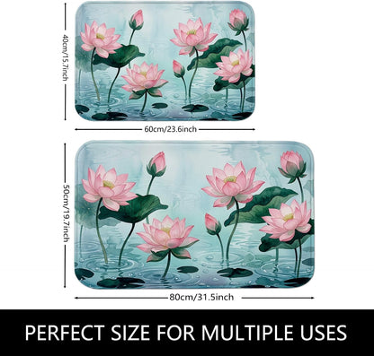 Water Lily Flower Quick Dry Bath Mat, Elegant Peach Floral Absorbent Non Slip Shower Mat, Spring Decorative Flannel Washable Bath Rugs for Bathroom Toilet Restroom 20x32 Inch