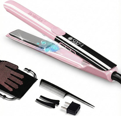 500 Degree High Temp Professional Hair Straightener，30s Fast Heating Ceramic Flat Iron ，2 in 1 Hair Straightener and Curler，Plasma Flat Iron Get Frizz-Free and Shiny(Pink)
