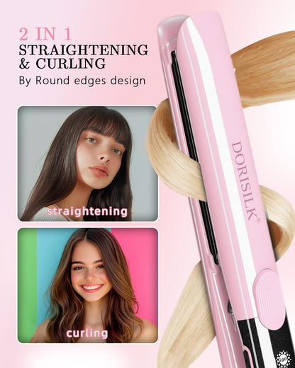 500 Degree High Temp Professional Hair Straightener，30s Fast Heating Ceramic Flat Iron ，2 in 1 Hair Straightener and Curler，Plasma Flat Iron Get Frizz-Free and Shiny(Pink)
