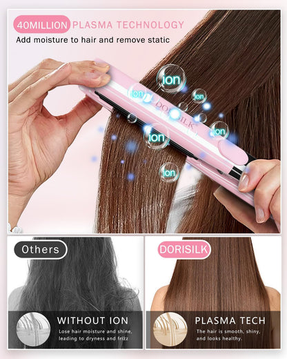 500 Degree High Temp Professional Hair Straightener，30s Fast Heating Ceramic Flat Iron ，2 in 1 Hair Straightener and Curler，Plasma Flat Iron Get Frizz-Free and Shiny(Pink)