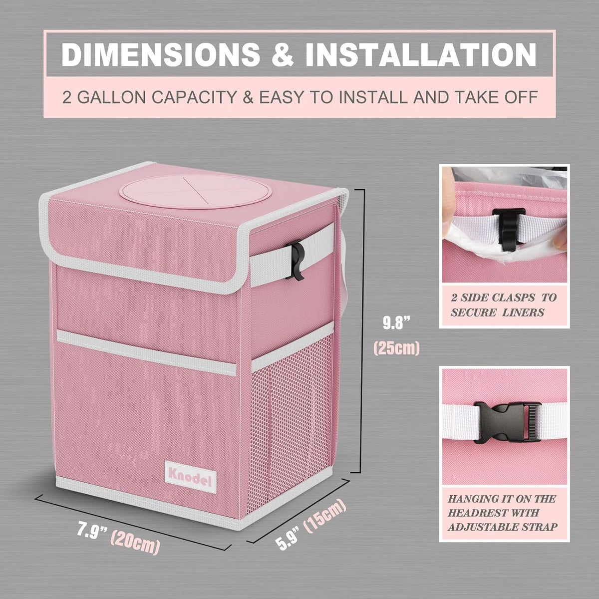 Car Trash Can with Lid, Car Garbage, Bin and Bag (Pink, Medium)