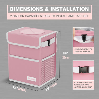 Car Trash Can with Lid, Car Garbage, Bin and Bag (Pink, Medium)