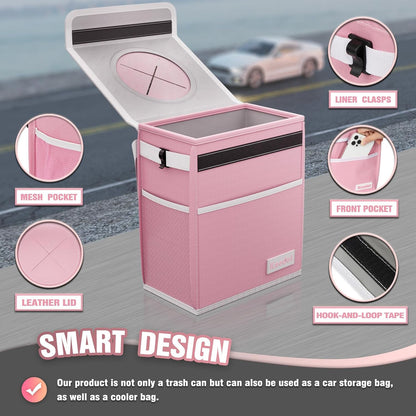 Car Trash Can with Lid, Car Garbage, Bin and Bag (Pink, Medium)