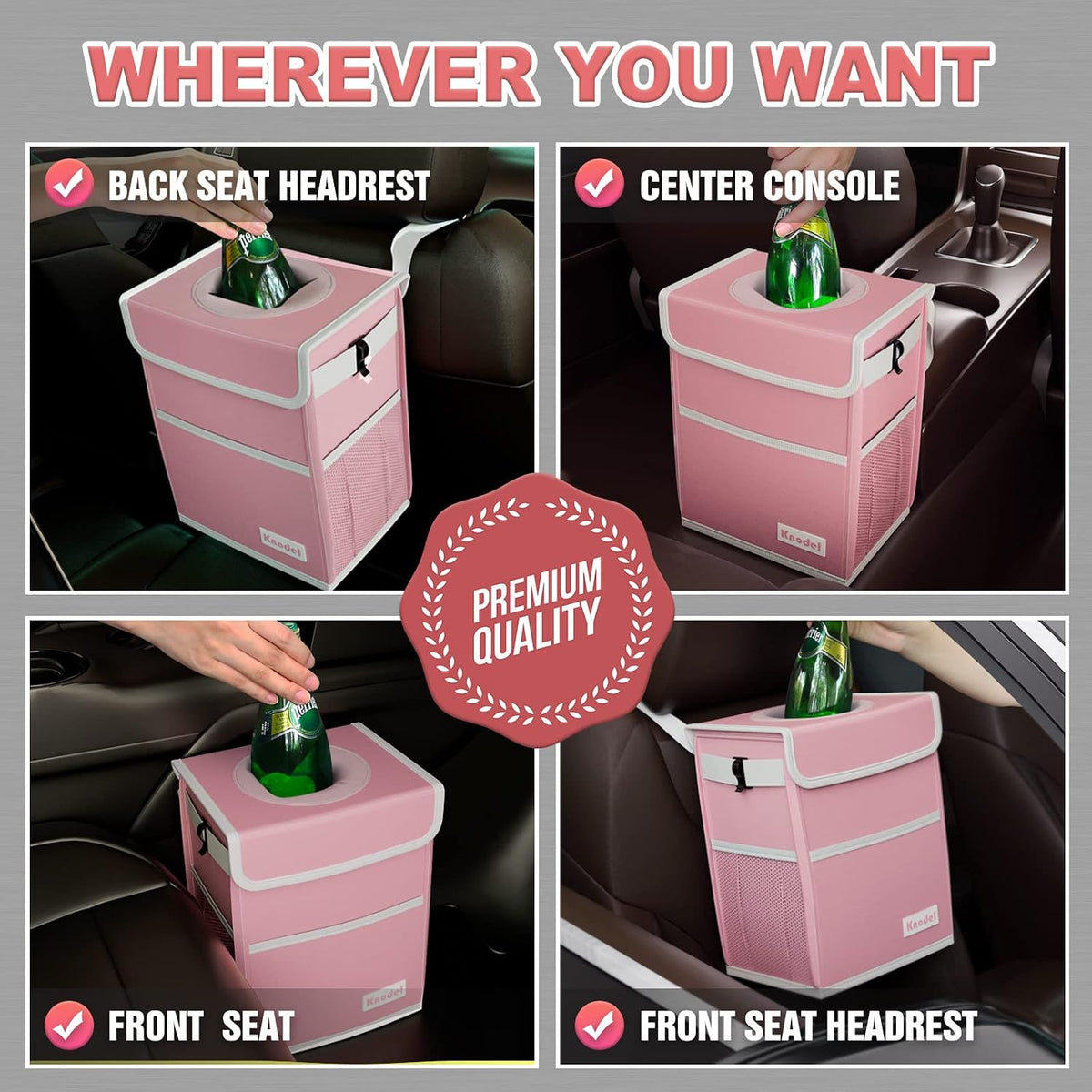 Car Trash Can with Lid, Car Garbage, Bin and Bag (Pink, Medium)