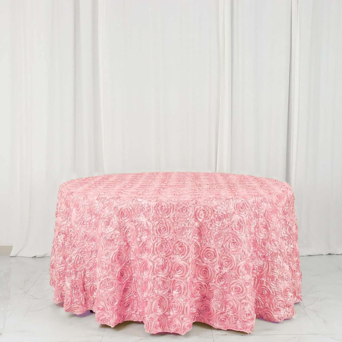 120" Wholesale Round Table Cover Pink Grandiose Rosette 3D Satin Tablecloth for Wedding Party Event Decoration