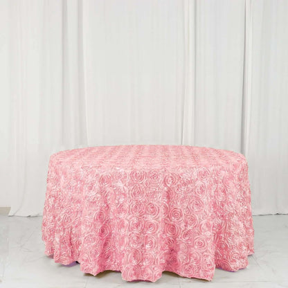 120" Wholesale Round Table Cover Pink Grandiose Rosette 3D Satin Tablecloth for Wedding Party Event Decoration