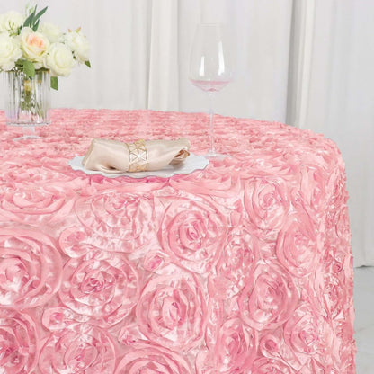 120" Wholesale Round Table Cover Pink Grandiose Rosette 3D Satin Tablecloth for Wedding Party Event Decoration