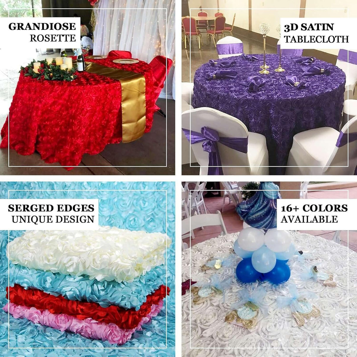 120" Wholesale Round Table Cover Pink Grandiose Rosette 3D Satin Tablecloth for Wedding Party Event Decoration
