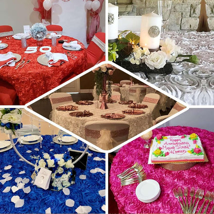 120" Wholesale Round Table Cover Pink Grandiose Rosette 3D Satin Tablecloth for Wedding Party Event Decoration