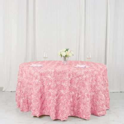 120" Wholesale Round Table Cover Pink Grandiose Rosette 3D Satin Tablecloth for Wedding Party Event Decoration