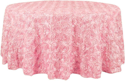 120" Wholesale Round Table Cover Pink Grandiose Rosette 3D Satin Tablecloth for Wedding Party Event Decoration