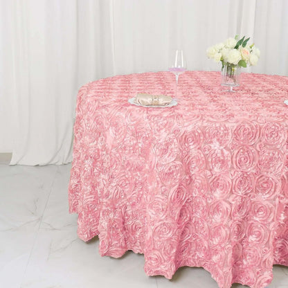 120" Wholesale Round Table Cover Pink Grandiose Rosette 3D Satin Tablecloth for Wedding Party Event Decoration