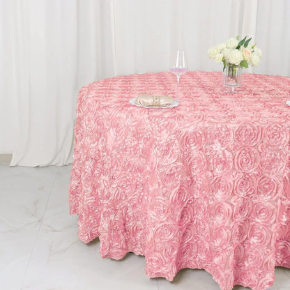 120" Wholesale Round Table Cover Pink Grandiose Rosette 3D Satin Tablecloth for Wedding Party Event Decoration