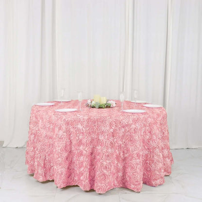 120" Wholesale Round Table Cover Pink Grandiose Rosette 3D Satin Tablecloth for Wedding Party Event Decoration
