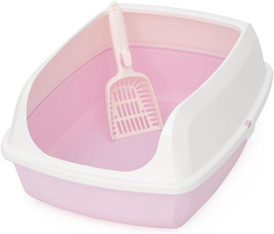 Open Top Cat Litter Box - Anti-Splashing High Sides Pet Litter Tray for Indoor Cats - 19.8" L x 14.7" W x 7.6" H(Pink)