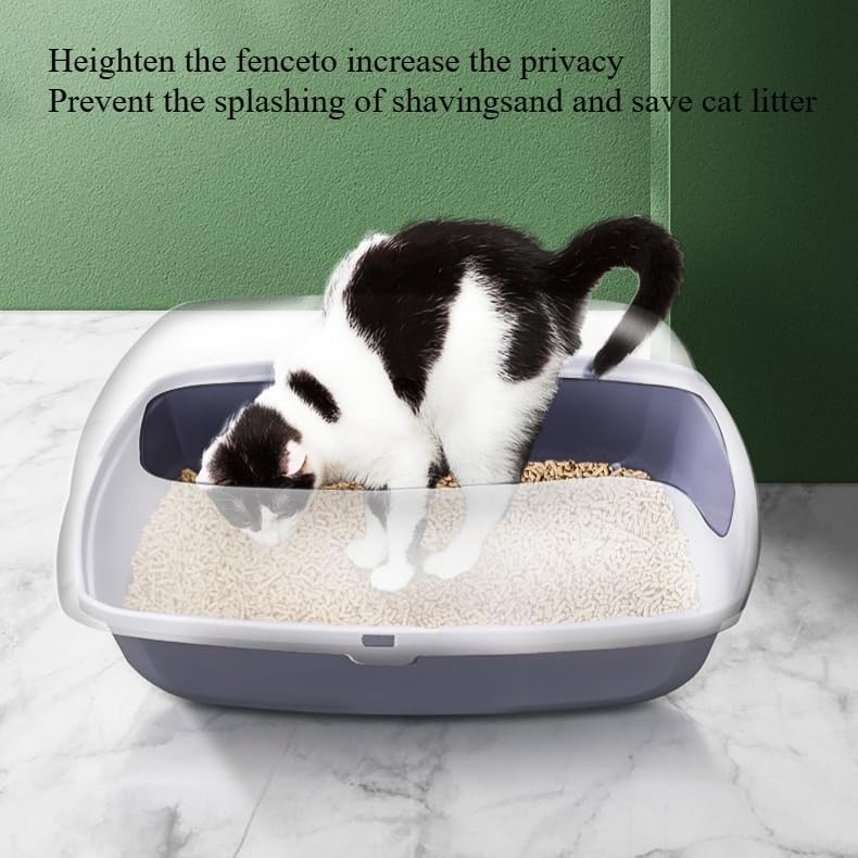 Open Top Cat Litter Box - Anti-Splashing High Sides Pet Litter Tray for Indoor Cats - 19.8" L x 14.7" W x 7.6" H(Pink)