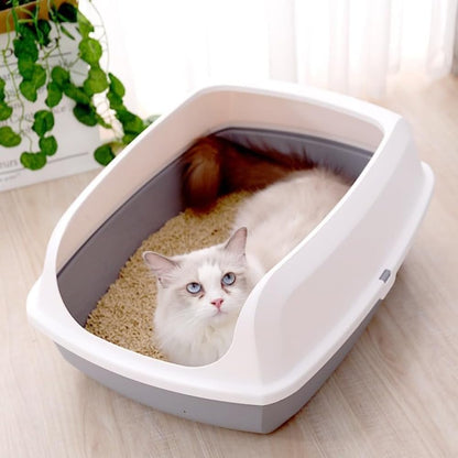 Open Top Cat Litter Box - Anti-Splashing High Sides Pet Litter Tray for Indoor Cats - 19.8" L x 14.7" W x 7.6" H(Pink)