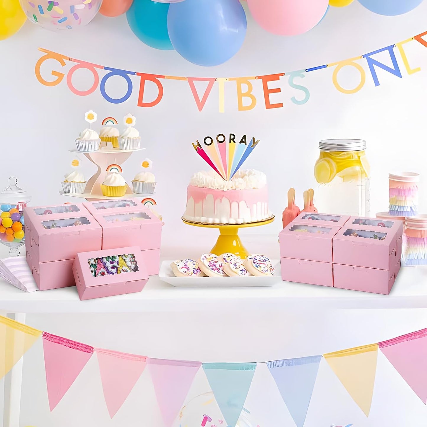 65 PCS Pink Cookie Boxes with Window - 6.29x3.54x2.95 Inches Bakery, Treat, Dessert, Pie, Donuts, Macaroon, Cupcake, Small Gift Boxes for Party, Business(Pink)