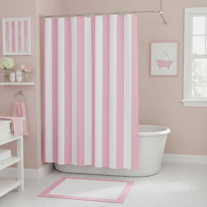 Pink and White Striped Shower Curtain Vertical Stripe Geometric Modern Farmhouse Chic Style Bathroom Decor Fabric Curtains with Hook 70Wx70H Inches